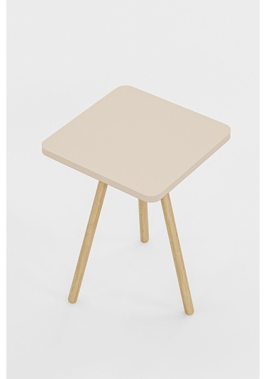 İntergo Kare Tasarımlı Ahşap Ayaklı Tekli Zigon Sehpa Krem