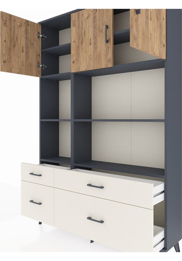 Arges Dolap 8 Raflı 4 Çekmeceli 3 Kapaklı 132x30x195 Antrasit... Antrasit