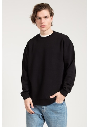 Jahr Marc Asit Yıkamalı Siyah Oversize Erkek Sweatshirt Siyah
