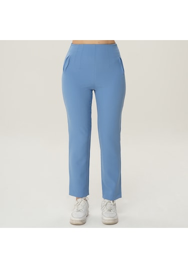Deryam Tekstil Boru Paça Kadın Pantolon Mavi