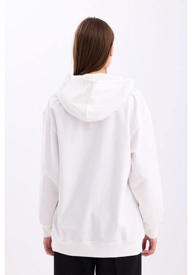 Pastelastore Pamuklu Kapüşonlu 2 İplik Baharlık Oversize Sweatshirt Ekru