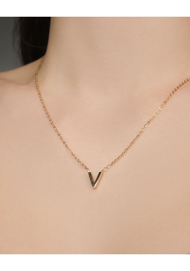 Lekka Design Kadın Kararmaz Çelik Takı V Harf Kolye Altın