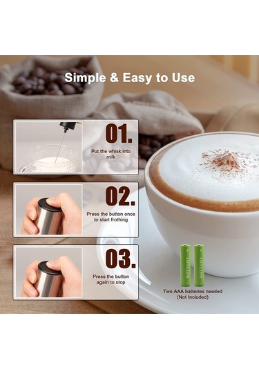 Hfambition El Tutulu Kafe Çay Köpükleyici, Hafif Taşınabilir, Çelik Kefeli, Kahve Latte Çikolata İçin Köpük Oluşturucu Gümüş - Siyah