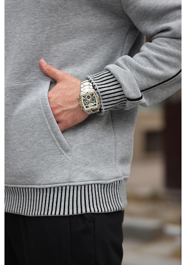 Madmext Grimelanj Kapüşonlu Kanguru Cep Erkek Sweatshirt E7163 Grimelanj