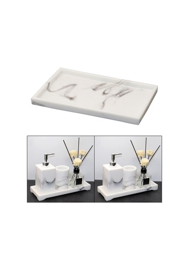 Homyl Tuvalet Vanity Tepsi Lüks Reçine Küvet Mumlar Beyaz Beyaz