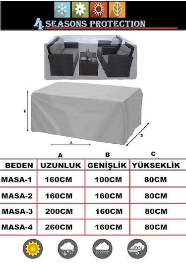 Premium Kalın Bahçe Mobilya Brandası Masa Sandalye Kılıfı,bedenli Gri - Gri