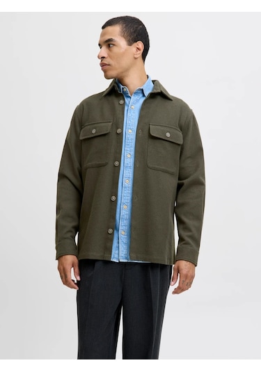 Jack & Jones Jack&jones Jprrayle Melange Solid L/s Erkek Gömlek 12286840 Haki