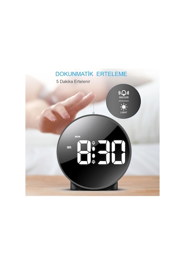 Hymark Yuvarlak Siyah Dijital Led Masa Saati Usb Güç Saat Ertelem