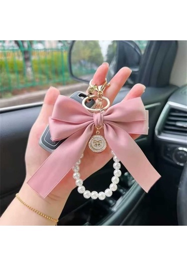 Pudra Pembe İnci Boncuklu Çanta Charmı ,anahtarlık