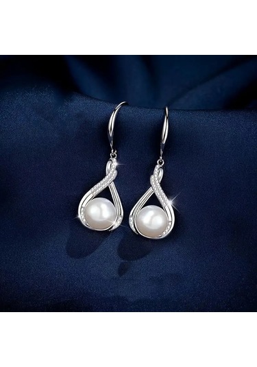 Zirkon Taş İşlemeli, Beyaz İnci Gümüş Takı Seti, Ahşap Kutu İçerisinde Gümüş