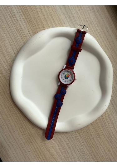 Çocuk Kol Saati Bordo Mavi Top Desenli Gümüş