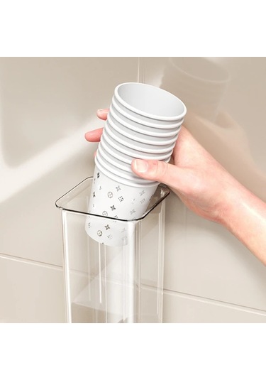 Xuweiwei Şık Tasarım, Zarif Duvara Monte Bardak Dispanseri - Banyo, Mutfak Ve Ofis İçin Şeffaf Vantuzlu Kağıt Bardak Tutucu Şeffaf Renk