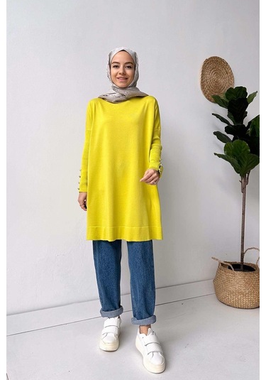 Kol Detay Merserize Tunik - Yağ Yeşili