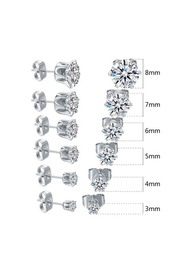 Chavin Gri Çelik 6 Takım Taşlı Bayan Erkek Küpe ai09-t Gümüş