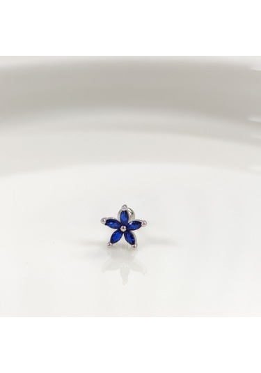 Laci Çiçek Gümüş Tragus Pıercıng - Rodyum Beyaz Beyaz