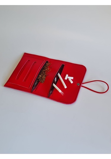 Tütün Kesesi Tütünlük Pu Deri Vegan Deri Küçük Boy Kırmızı