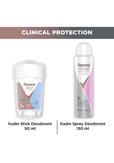 Rexona Clinical Protection Kadın Sprey Deodorant 150 ml + Clinical Pretection Stick Deodorant 50 ml
