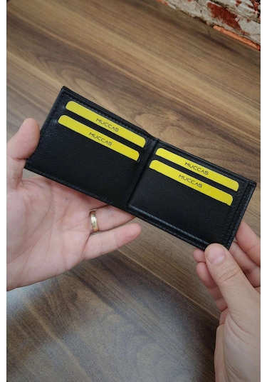 Erkek Cüzdan Kot Desen Basklı Minimal Tasarım 10 Kart Cepli Modern Tasarım Siyah Renk Siyah