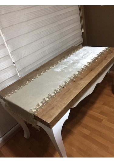 Krem Gelin Çeyiz Dantelli Lüx Kadife Runner