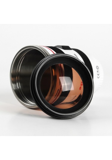 Kosona Kamera Lens Tasarım Termos Bardak, 400ml Paslanmaz Çelik, Dökülme Engeli, Fotoğraf Severler İçin, Beyaz Beyaz