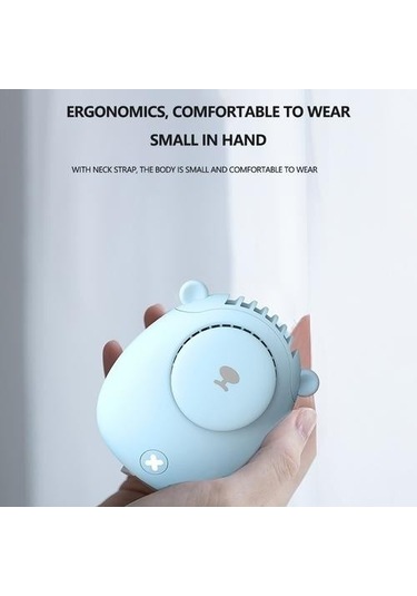 Taşınabilir Boyun Fan Sevimli Ayı Açık Seyahat Elbisesi Bel Olabilir Hung Küçük Fan Ayarlanabilir 2 Hız Minifan G41 Dbs4mh Mavi