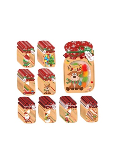 Geeksen 48 Adet Noel Temalı Şeker Sarma Kartı Seti - 8 Farklı Desenli Noel Baba, Geyik, Kar Tanrısı - Transparent Poşet Ve Çift Taraflı Bantlı - Noel Partileri, Hediyeler İçin