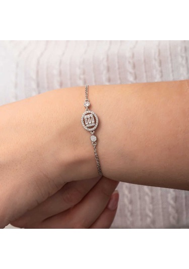 Gümüş Oval Baget Taşlı Kadın Bileklik Gümüş