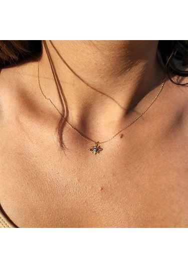 Tasarım Kirpik Nazar Boncuğu Lacivert Mineli Tasarım Stil Modern 14 Ayar Altın Kolye-altın Kolye