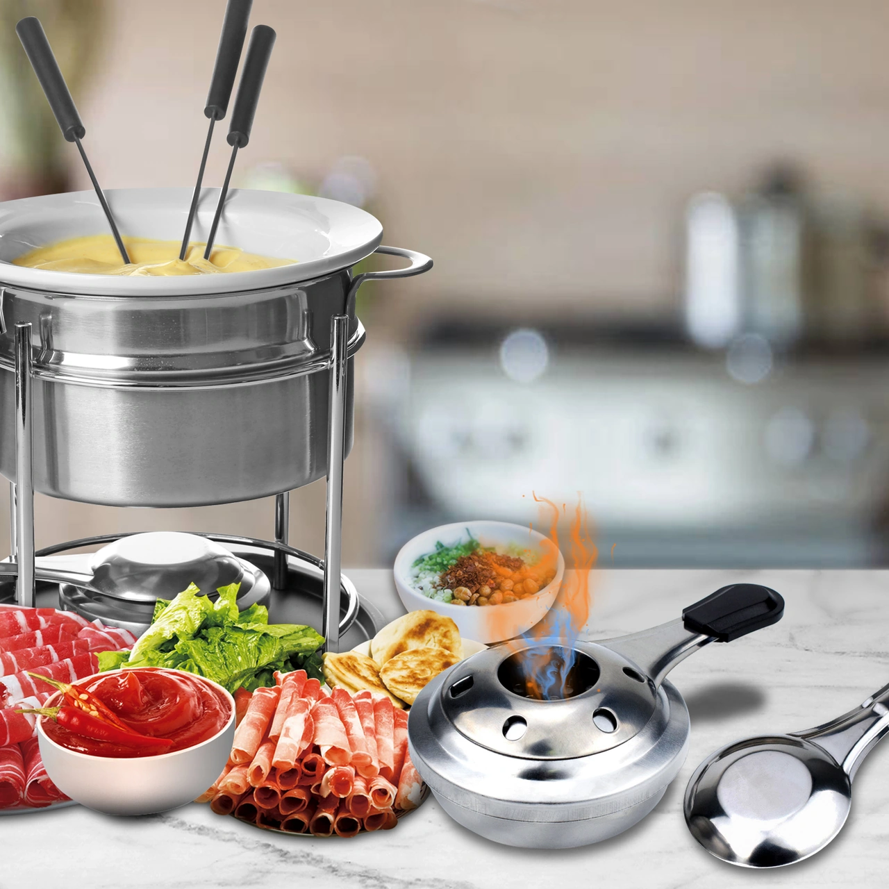 Konesam 2'li Mini Alkol Ocağı - Çelik Yapı, Isıtıcı Fonksiyonu, Ev/doğa Kullanıma Uygun, 16cm, Anti-parçala Kollü Gümüş