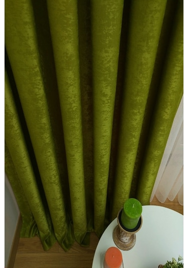 Evdepo Home Fıstık Yeşil Düz Renk Soft Fon Perde Tek Kanat Yeşil