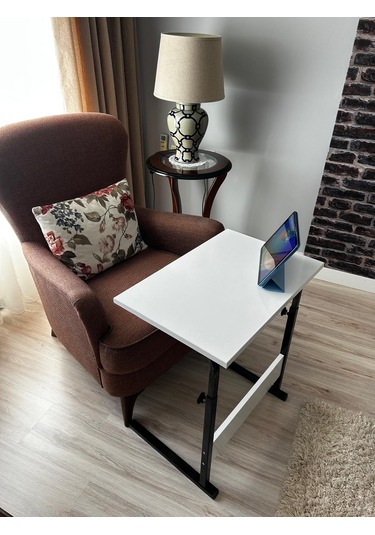 Yükseklik Ayarlı Laptop Sehpası 60x40 Beyaz Renk Mdf Malzeme Beyaz