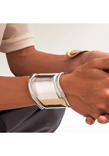 Bone Cuff Unisex Kalın Silver Kelepçe Kemik Manşet Bileklik Gümüş