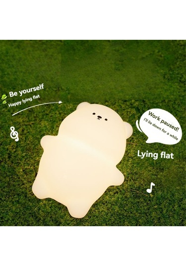 Xurunkeji Silikon Yatan Düz Ayı Led Gece Lambası Sevimli Hayvan Çocuk Gece Lambası Dokunmatik Kontrol Usb Şarj Edilebilir Lambalar Çocuklar İçin Beyaz