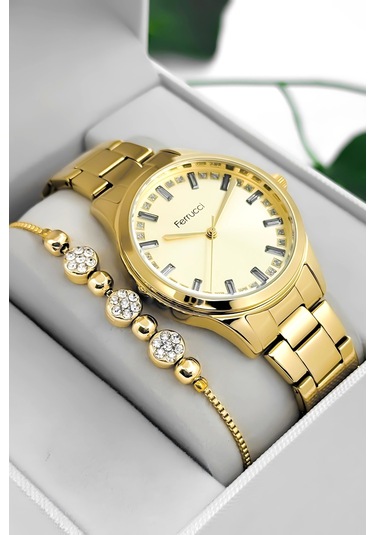 Ferrucci Taş Detaylı Kadran, Çelik Kordon Çelik Kasa Kadın Kol Saati, Gold Zmfer199 Çok Renkli