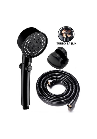 5 Fonksiyonlu Turbo Duş Başlığı Siyah Duş Takımı Siyah
