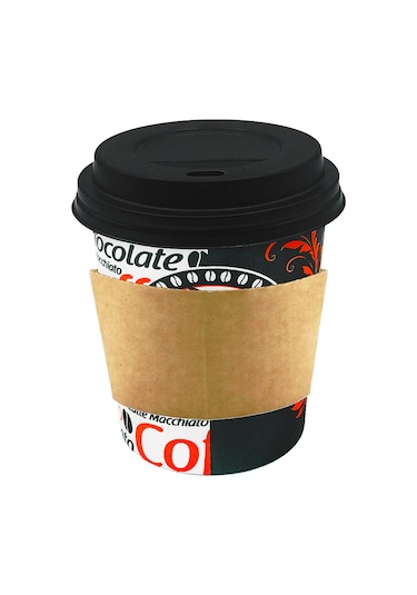 8 Oz Siyah Kapaklı Tutamaçlı Kahve Karton Bardak 250 ml - 100'lü