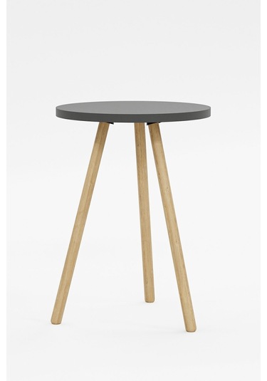 İntergo Yuvarlak Ahşap Ayaklı Tekli Zigon Yan Sehpa Antrasit Gri