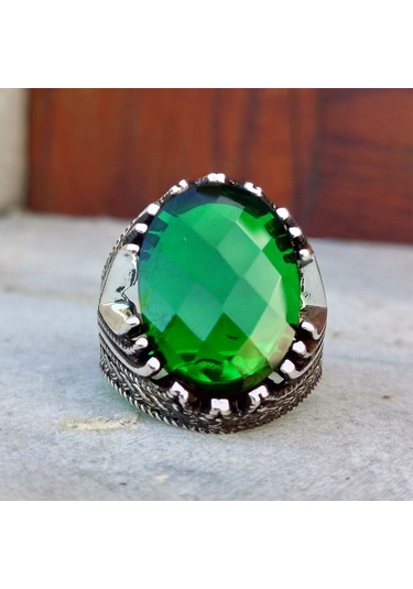 Fkgümüş Yeşil Taşlı Erkek Yüzük