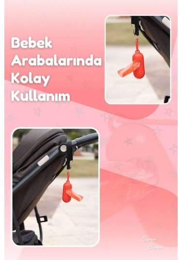 Bamm Bamm Çanta Boy Kirli Bebek Bezi Çöp Poşeti ve Taşıma Çantası (Kırmızı)