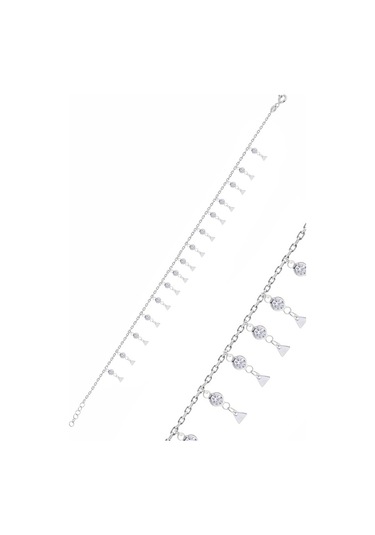 Sogutlusilver Gümüş Rodyumlu Zirkon Taşlı Çift Sıra Üçgen Pullu Halhal Gümüş