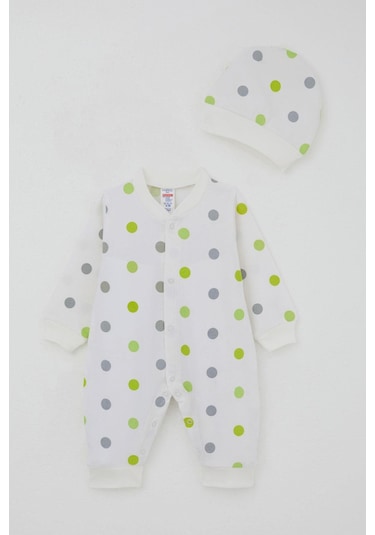 Breeze Erkek Bebek Tulum Büyük Renkli Puantiyeli 0-6 Ay, Ekru Ekru