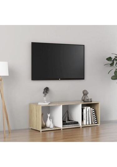 Tdesıgno Nur Televizyon Sehpası - Ünitesi -kitaplık-beyaz 108 Cm 3 Raflı Meşe - Beyaz