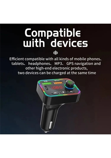 Pdf4 Pd 25w Hızlı Araç Şarj Cihazı İle Ahizesiz Aramalar Fm Verici 7 Renkli Led Işıklar Mp3 Çalar