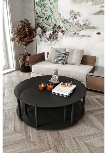 Ravilo Yin Yang 4'lü Orta Sehpa Siyah 90 Cm Siyah