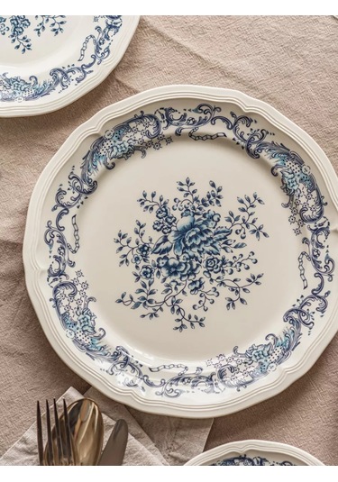 Roomi Seramik Düz Tabak 26 Cm Desenli, Vintage 202452396 Beyaz