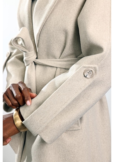 Bej Kuşaklı Kaşe Palto 1146 Bej