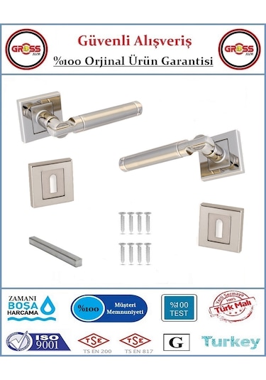Parçalı Rozetli İç Oda Kapı Kolu - Mat Nikel - 1 Takım Ön Ve Arka