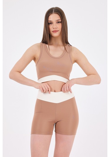 Scorp Sense Kadın Spor Büstiyer Kısa Biker Tayt Takımı Bej STANDART