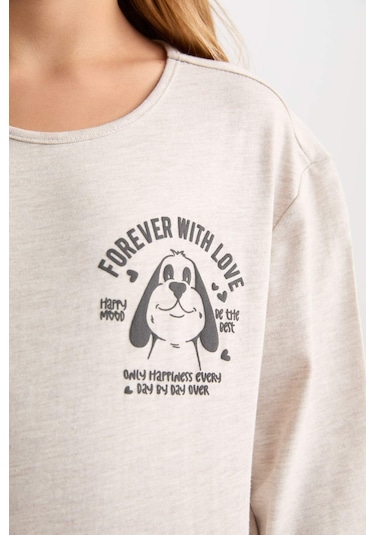 DeFacto Kız Çocuk Pijama Takım Baskılı Uzun Kollu Üst Desenli Beli Lastikli Uzun Alt D7744A824WNER68 Ekru DeFacto Kız Çocuk Pijama Takım Baskılı Uzun Kollu Üst Desenli Beli Lastikli Uzun Alt D7744A824WNER68 Ekru