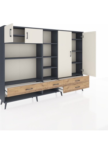 Arges Dolap 12 Raflı 4 Çekmeceli 4 Kapaklı 220x30x163 Antrasit-ay Antrasit-aytaşı/çam